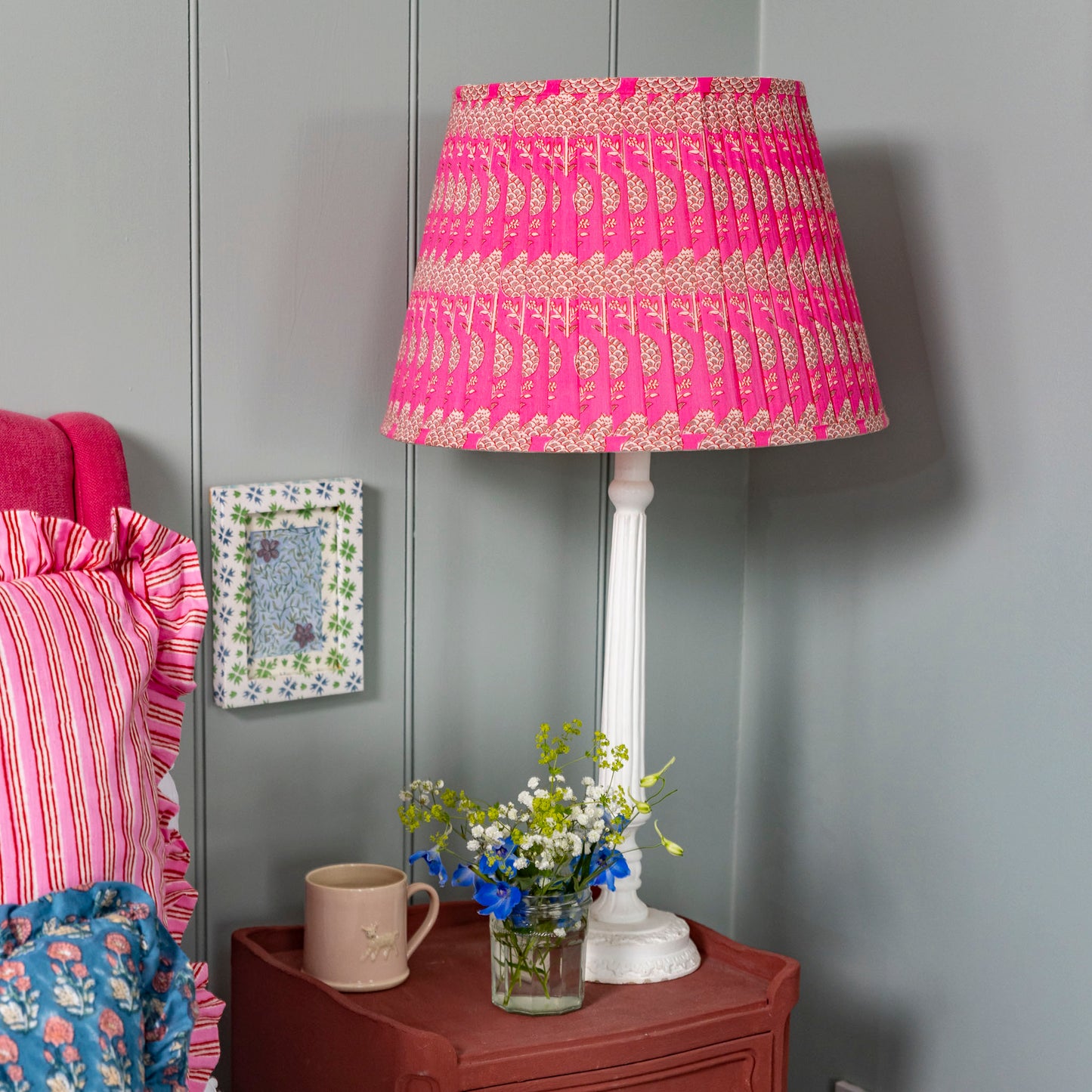 Libby Pleated Cotton Block Printed Lampshade