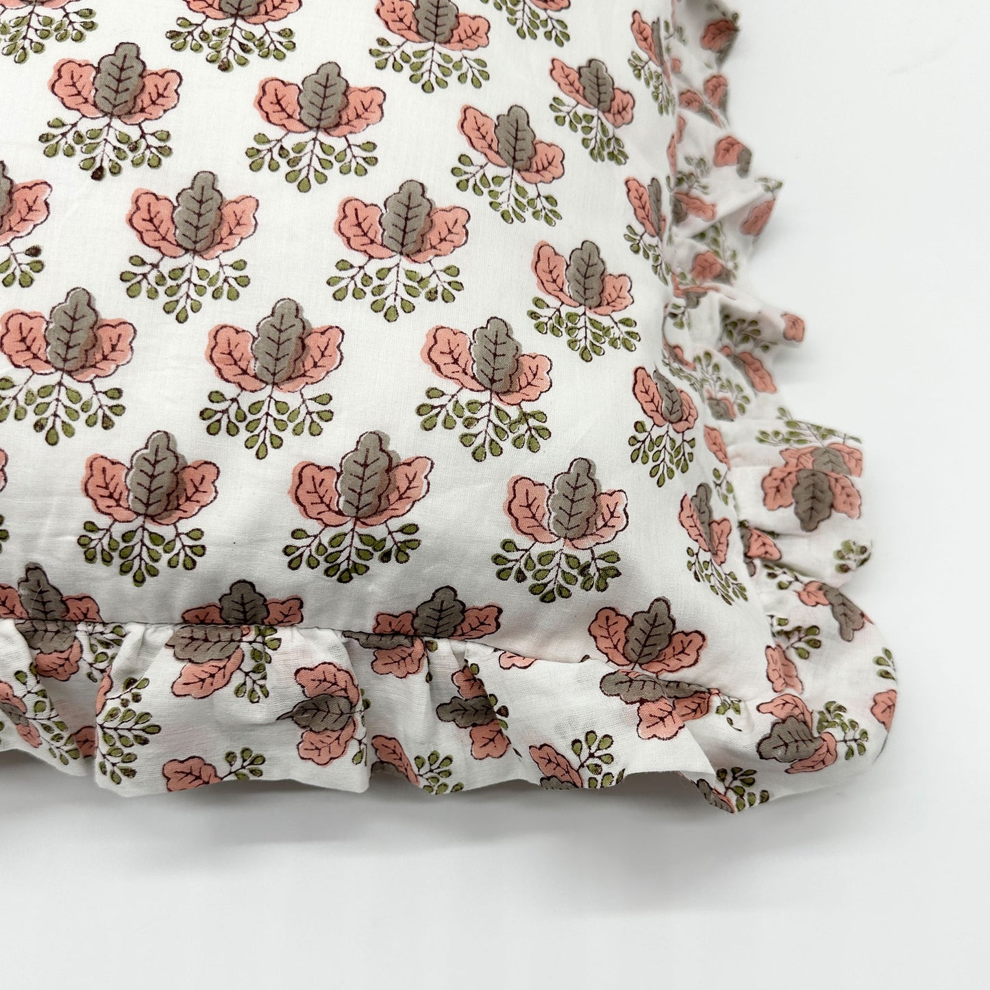 Large hand block frilled cotton cushion - Mimi