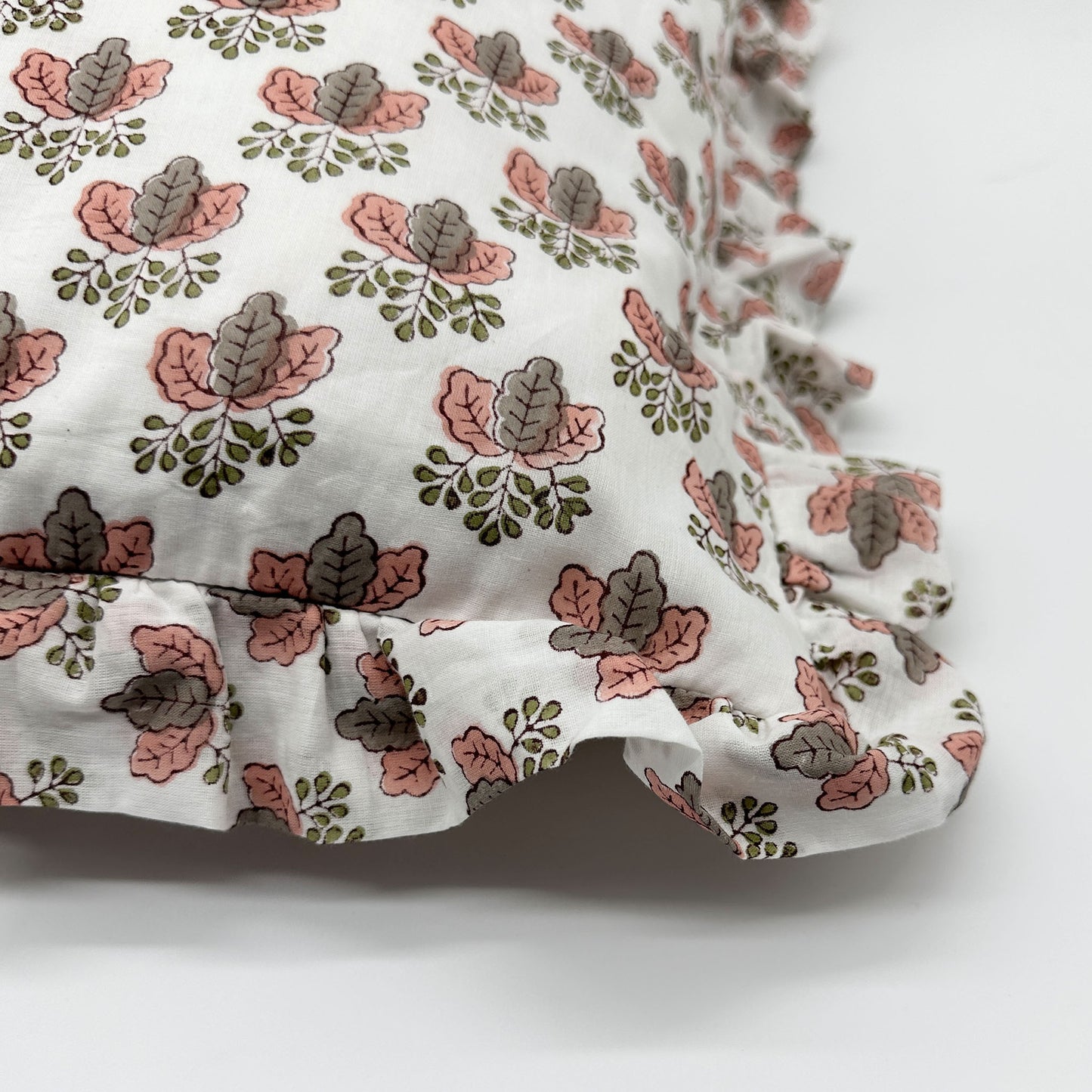 Large hand block frilled cotton cushion - Mimi