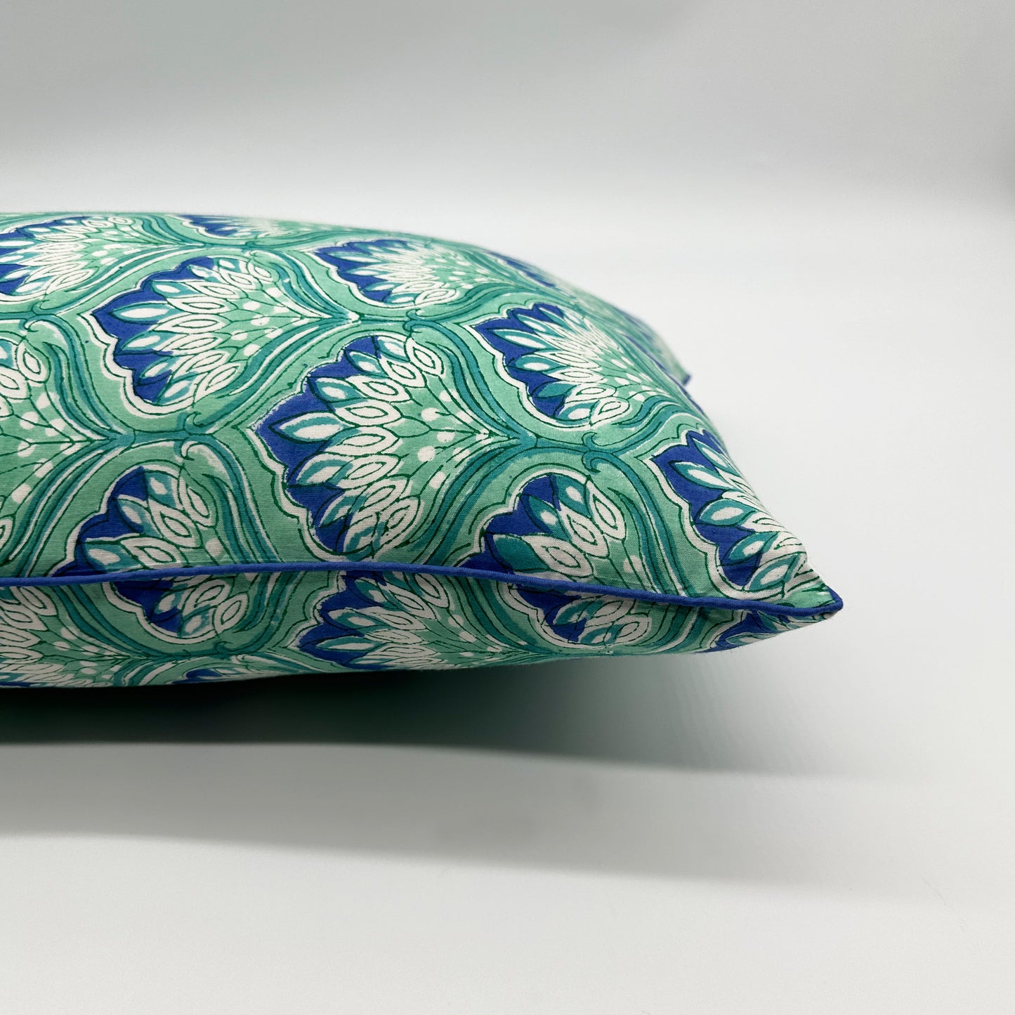 Lumbar hand block piped trim cushion - Nicola