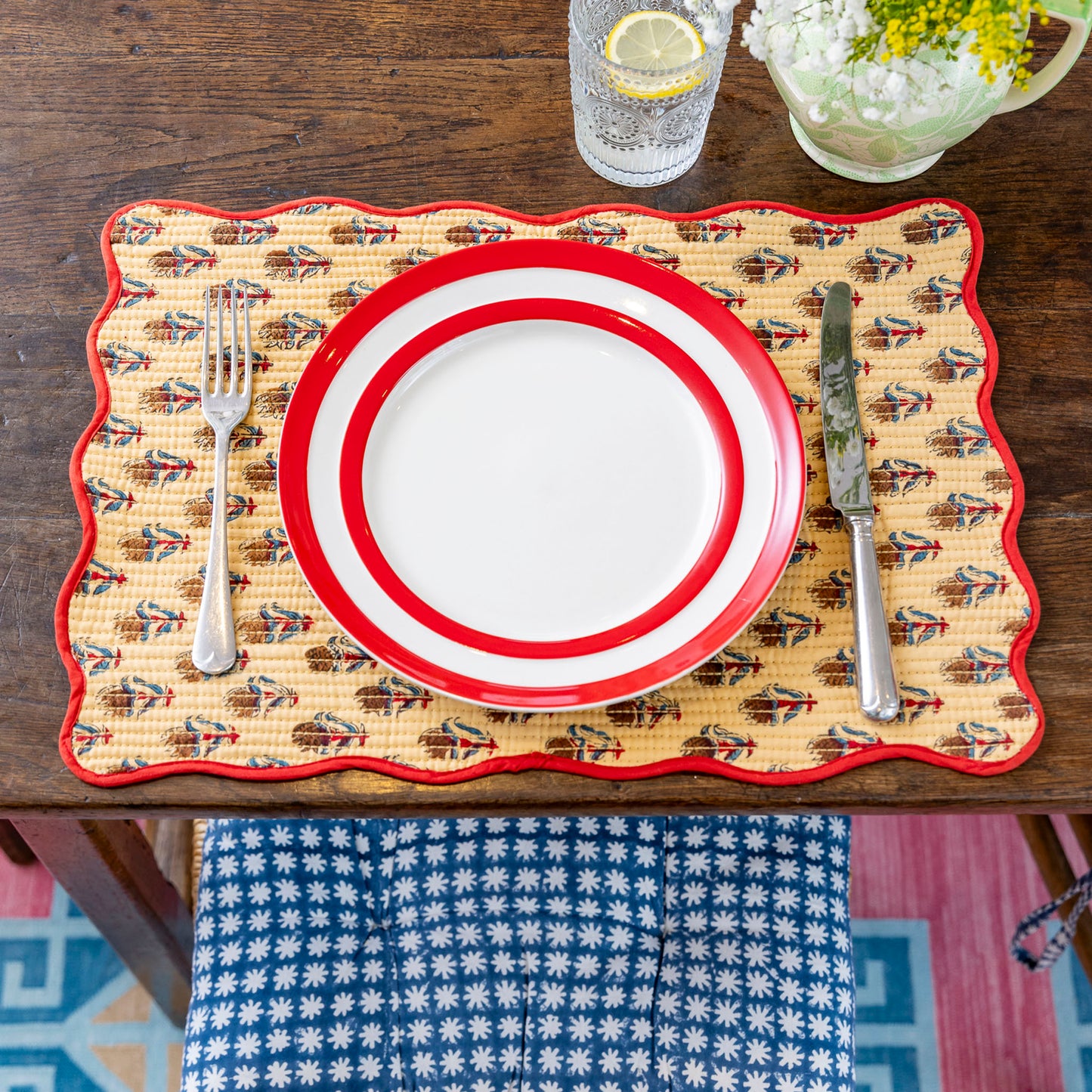 Block print quilted cotton reversible place mat - 002