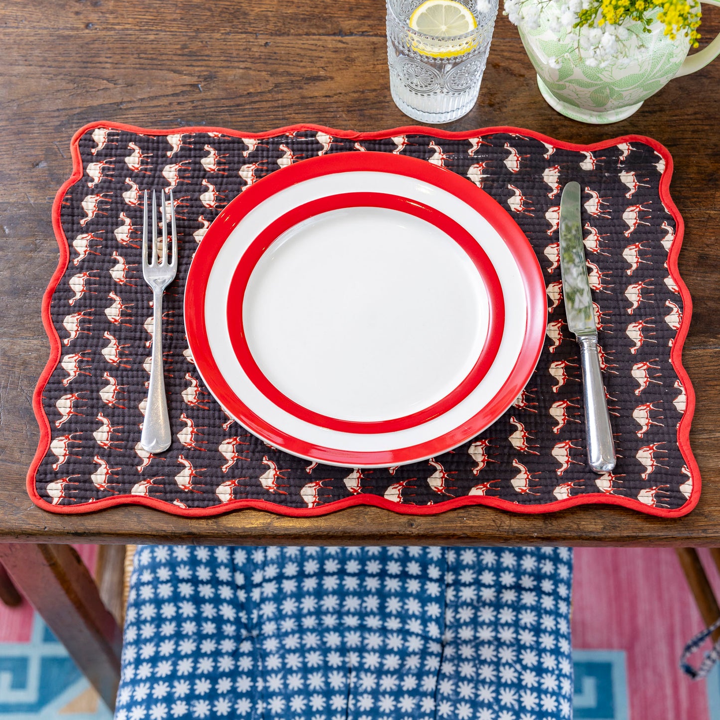 Block print quilted cotton reversible place mat - 002