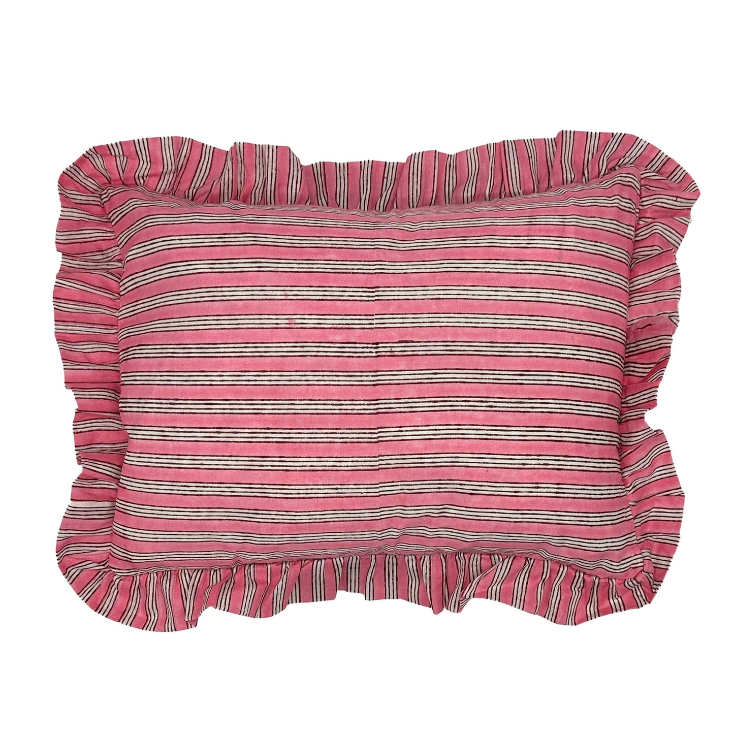 Hand block frilled cotton cushion - Sally in Light Pink