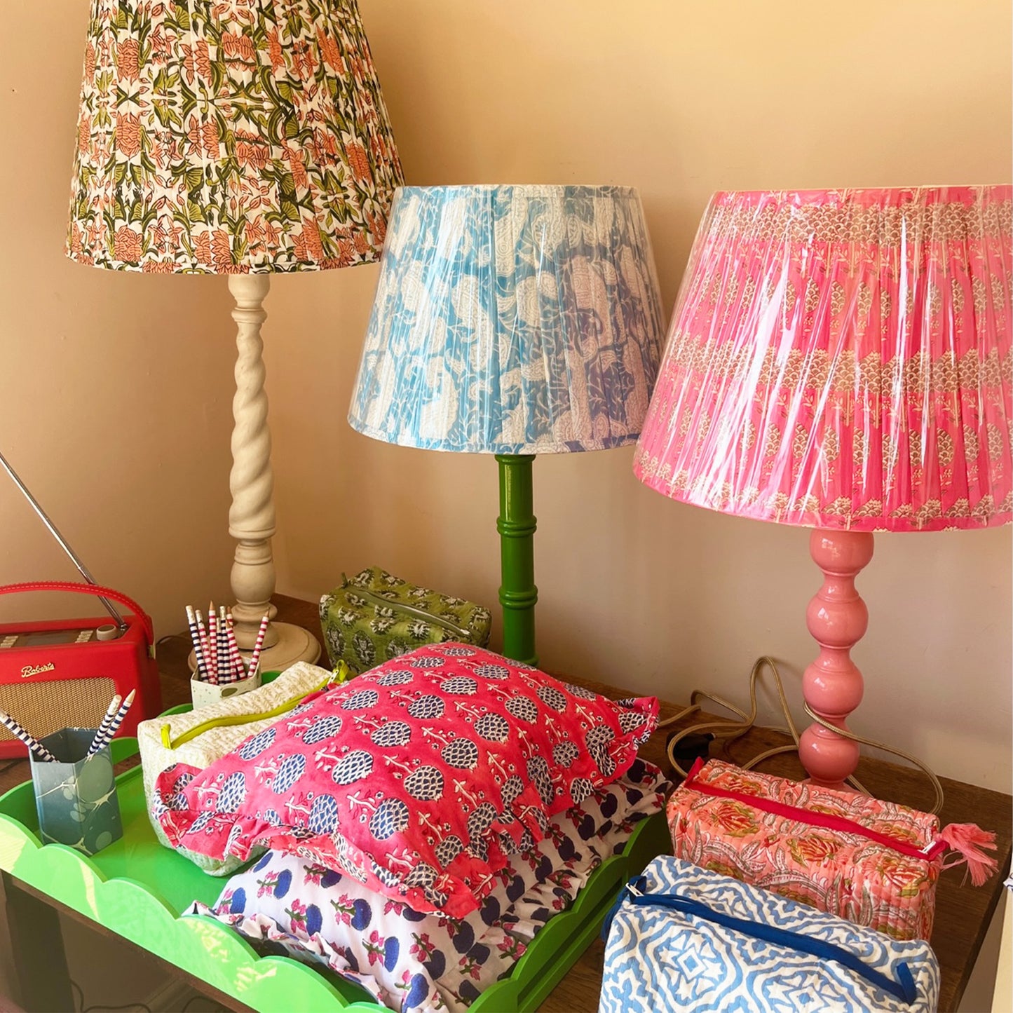 Bamboo Lamp Tall - Army Green