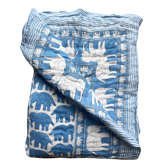 Nell Blue Handmade Block Print Cotton Quilt