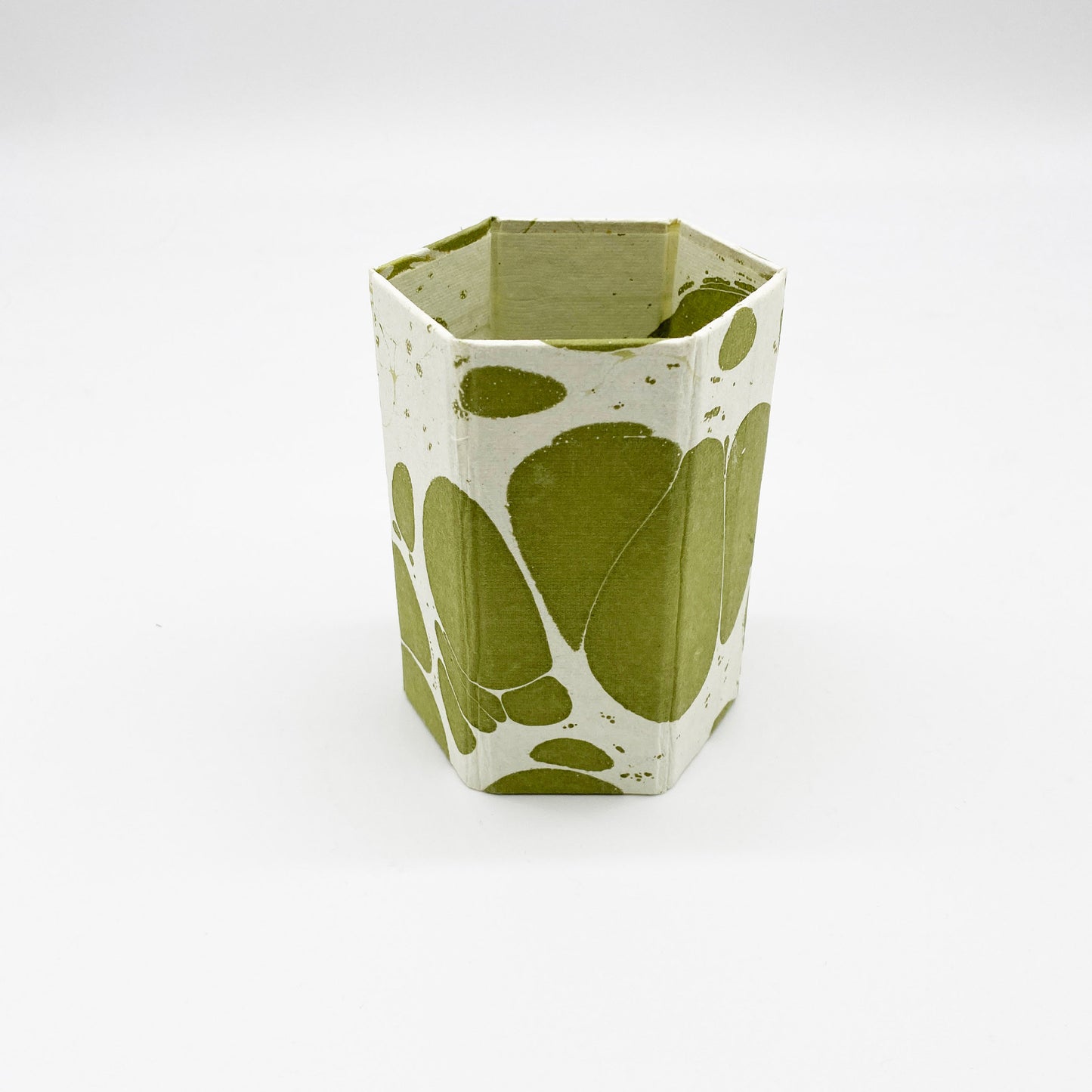 Marbled Paper Hexagonal Pen Pot - Sage Green
