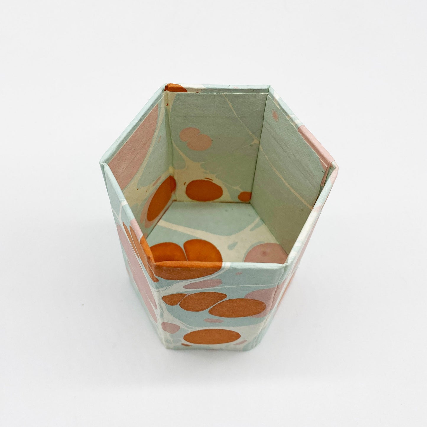 Marbled Paper Hexagonal Pen Pot - Peach Pastel