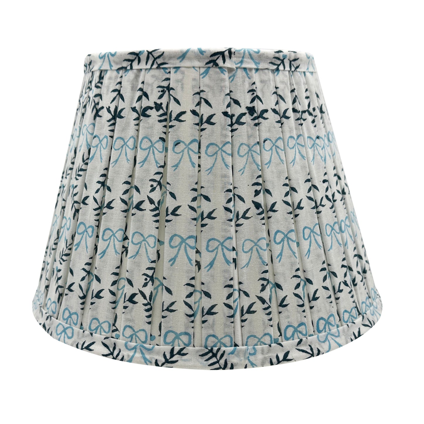 Bow Peep Pleated Cotton Block Printed Lampshade in Blue