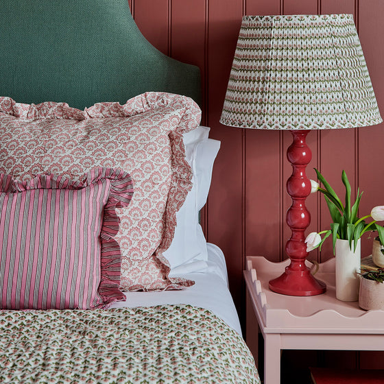 Issy Pleated Cotton Block Printed Lampshade in Pink and Green