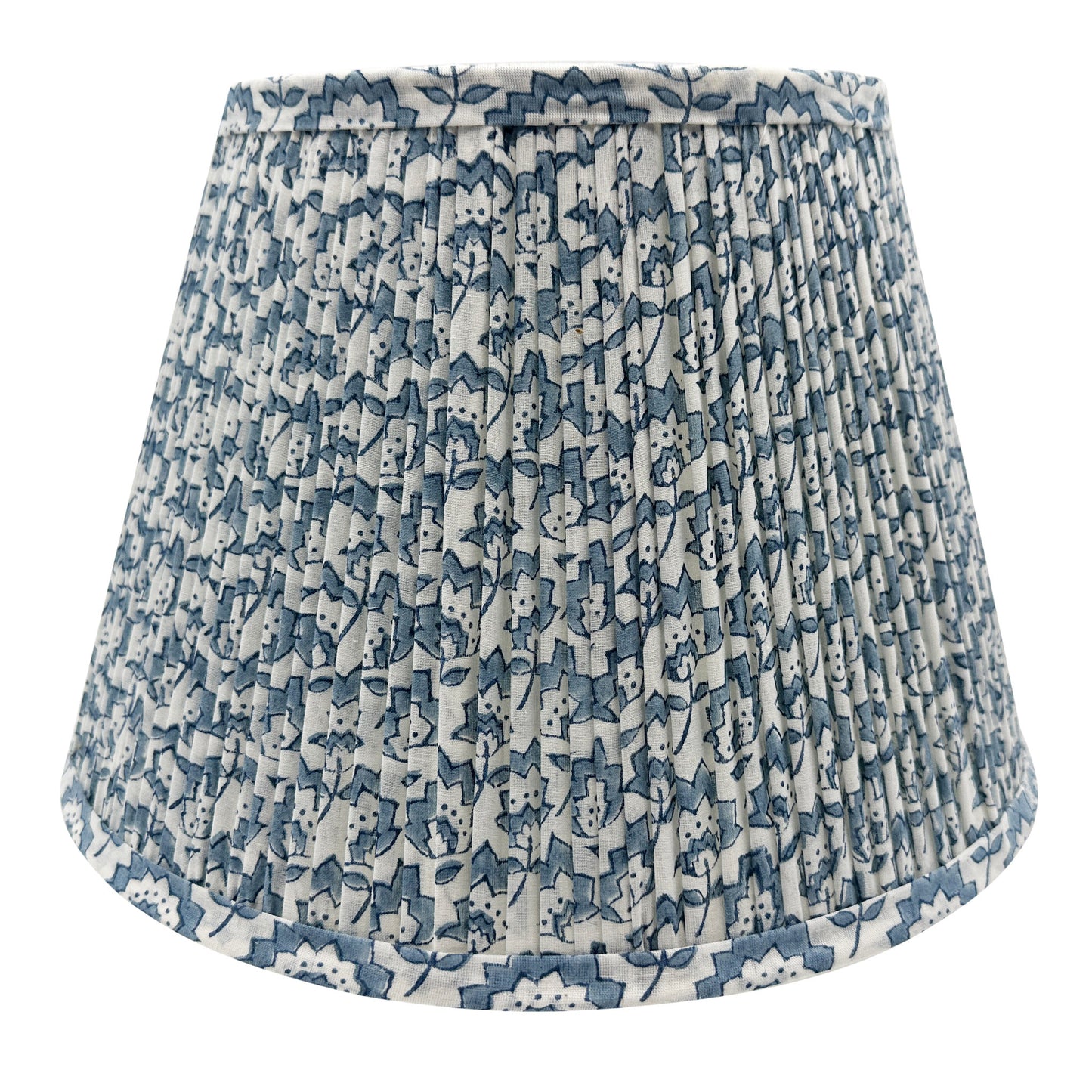 Jennie Gathered Cotton Block Printed Lampshade in Pale Blue