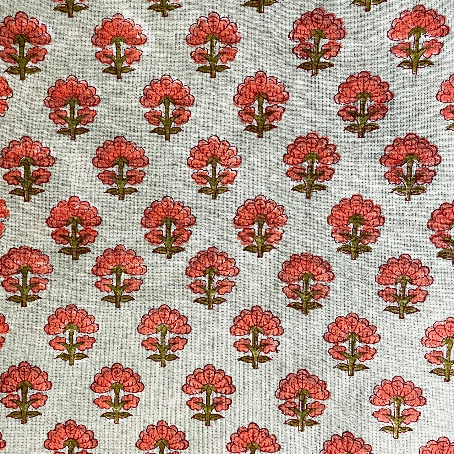 Kitty block printed Napkins (4) - Pale blue with coral and olive green flowers