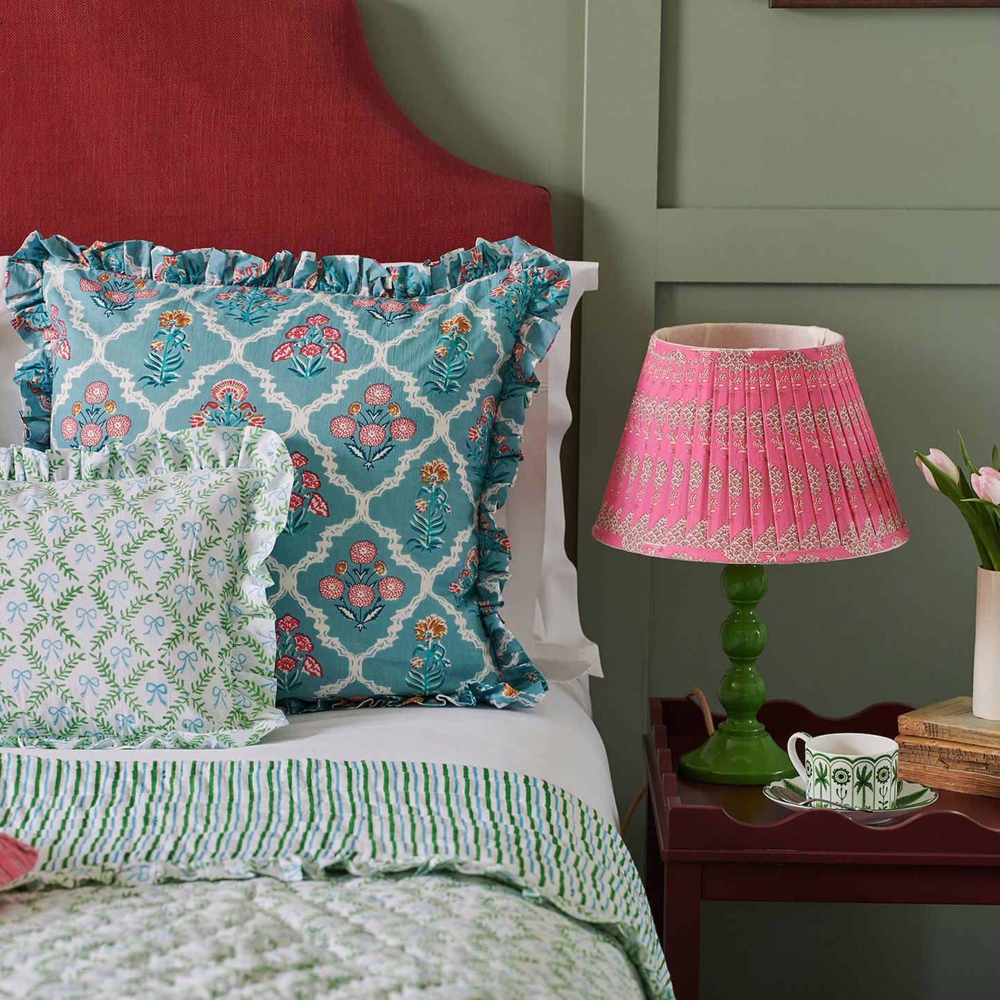 Libby Pleated Cotton Block Printed Lampshade