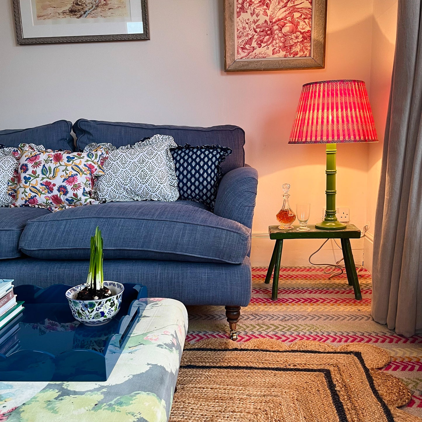 Libby Pleated Cotton Block Printed Lampshade