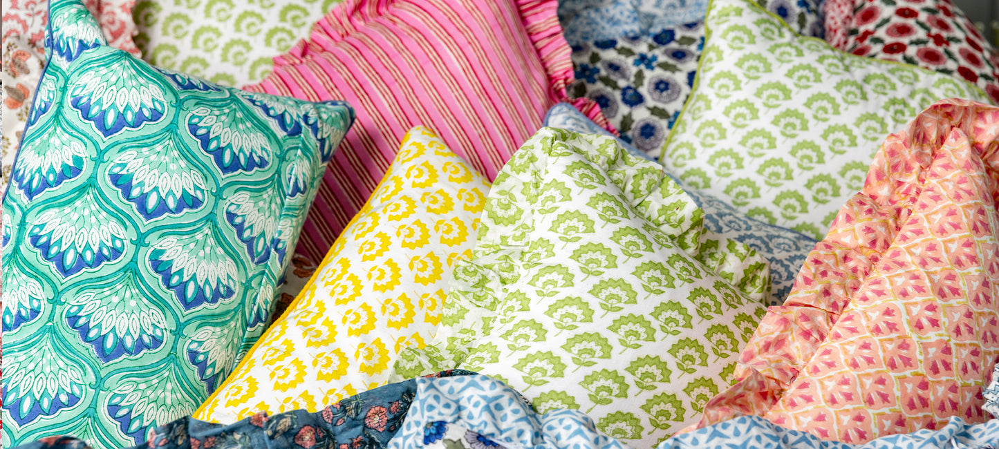 Indian Block Printed Frilled Cushions