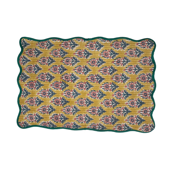 Block print quilted cotton reversible place mat - 003