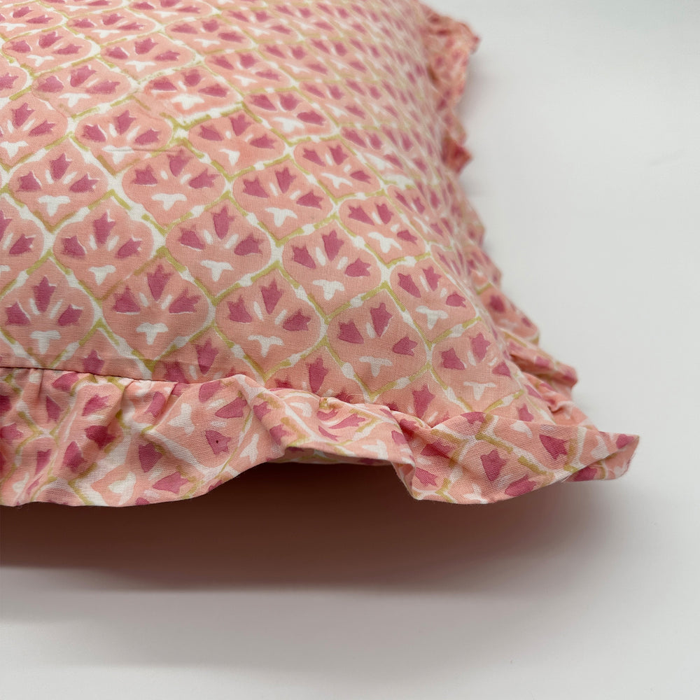 
                      
                        Large hand block frilled cotton cushion - Annie
                      
                    