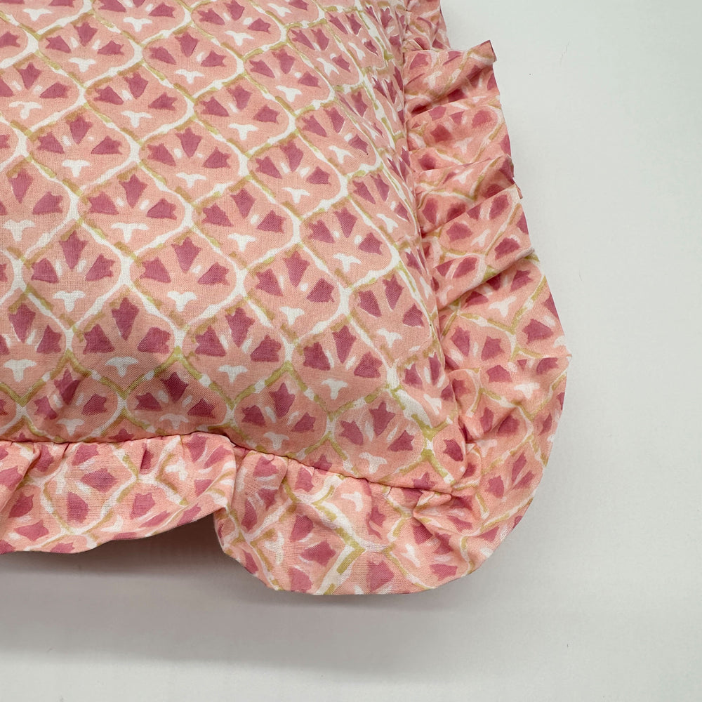 
                  
                    Hand block frilled cotton cushion - Annie
                  
                