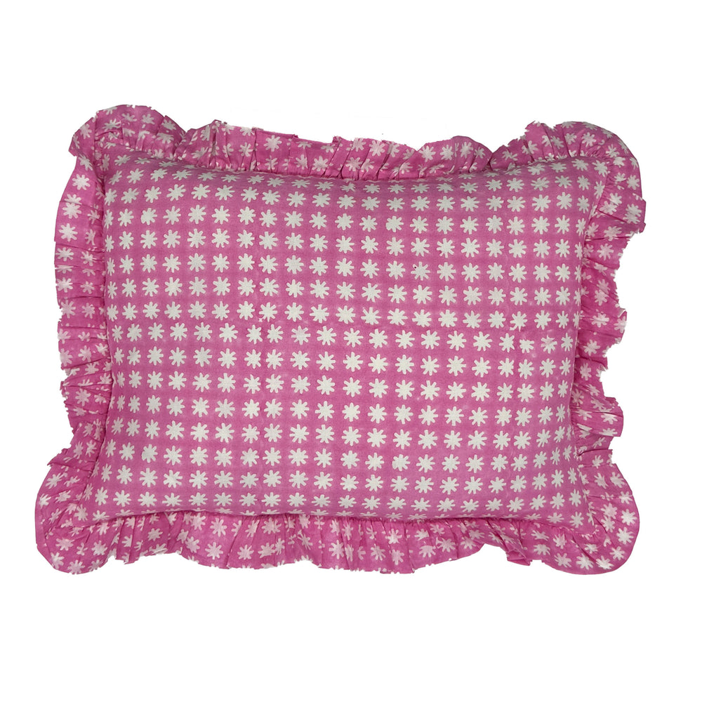 
                  
                    Hand block frilled cotton cushion - Charlie in Pink
                  
                