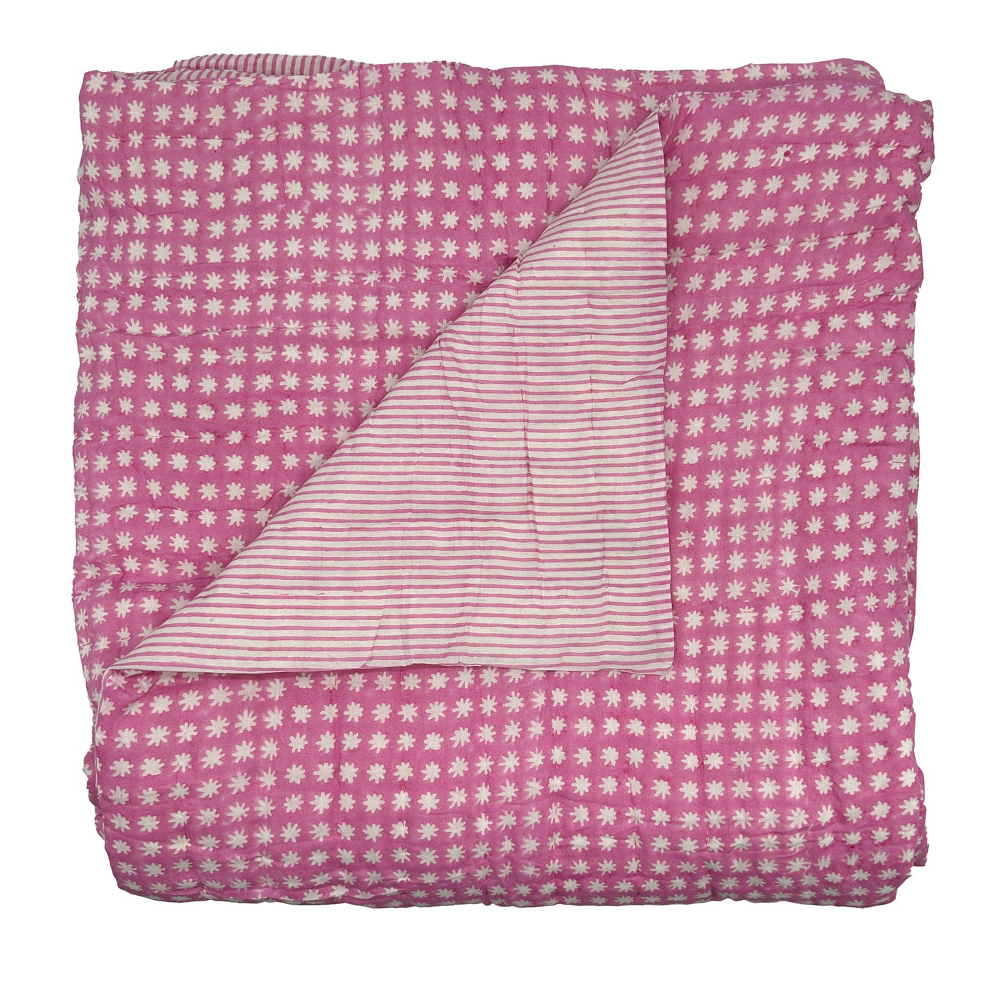 Charlie Handmade Block Print Cotton Quilt - Pink