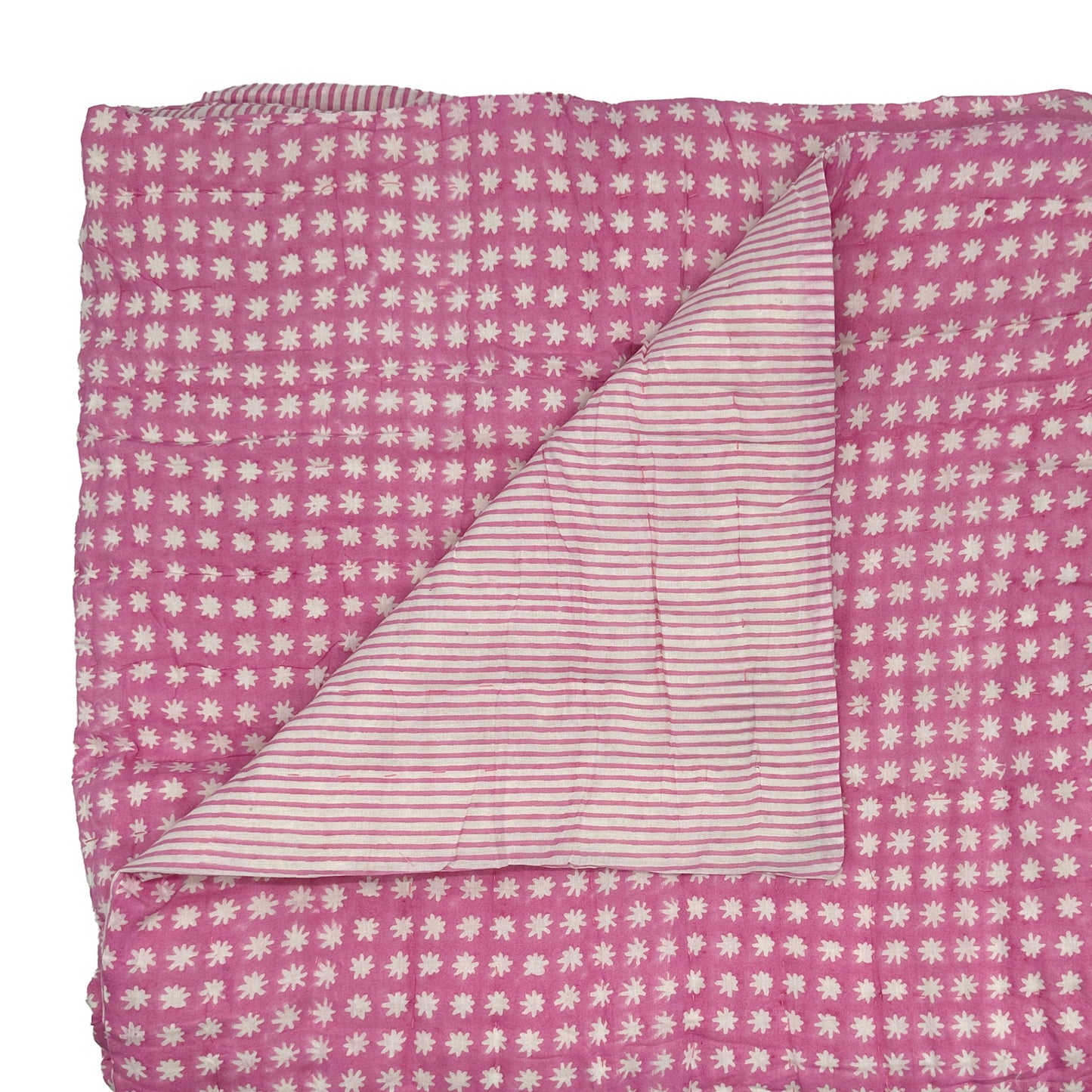 Charlie Handmade Block Print Cotton Quilt - Pink