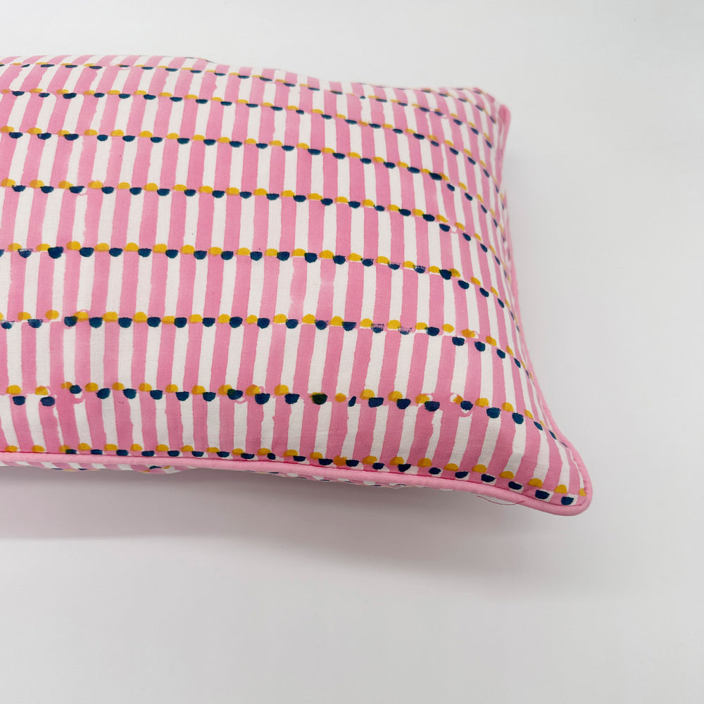 
                  
                    Lumbar hand block piped trim cushion - Evie
                  
                