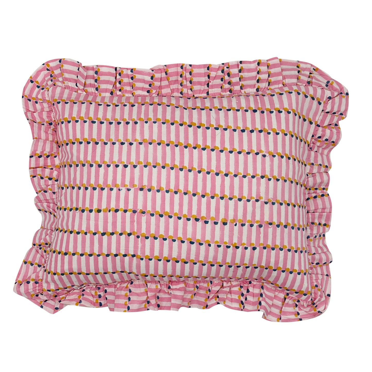 Hand block frilled cotton cushion - Evie