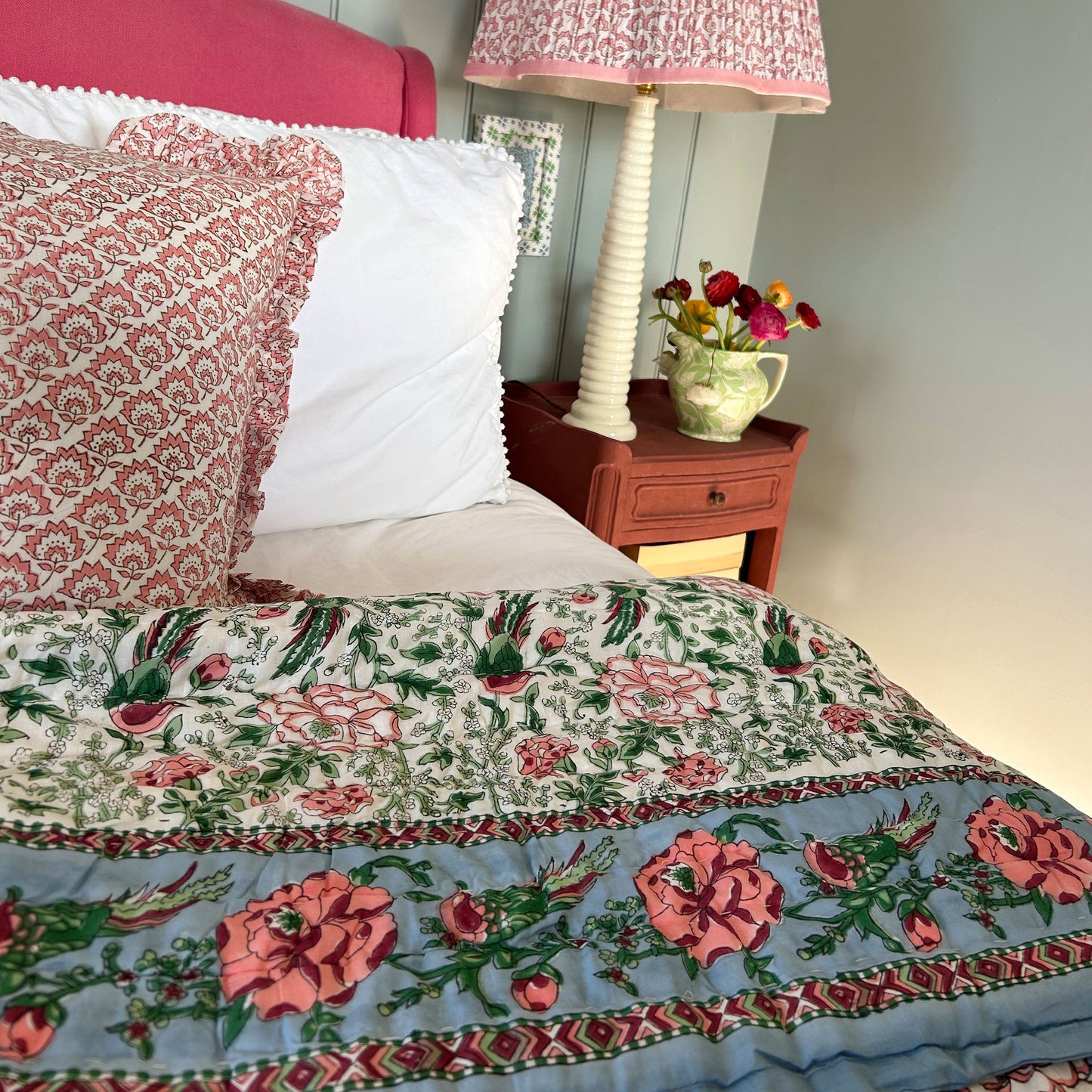 Fleur Handmade Block Print Cotton Quilt