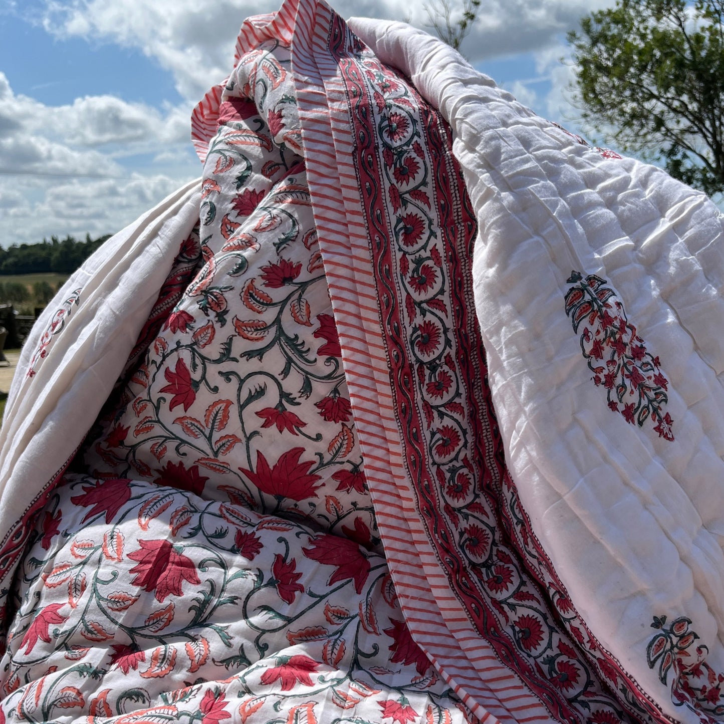 Flora Handmade Block Print Cotton Quilt