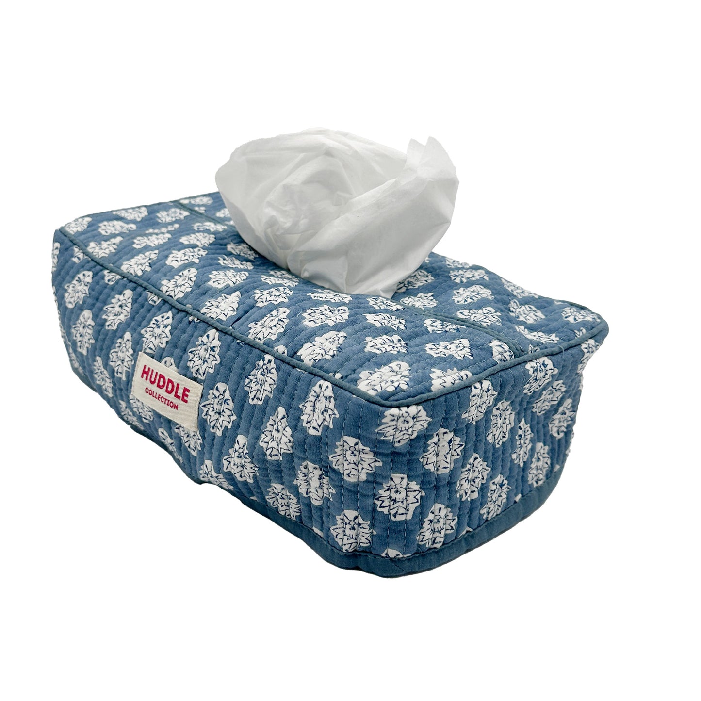 Quilted Tissue box cover - Georgie in blue