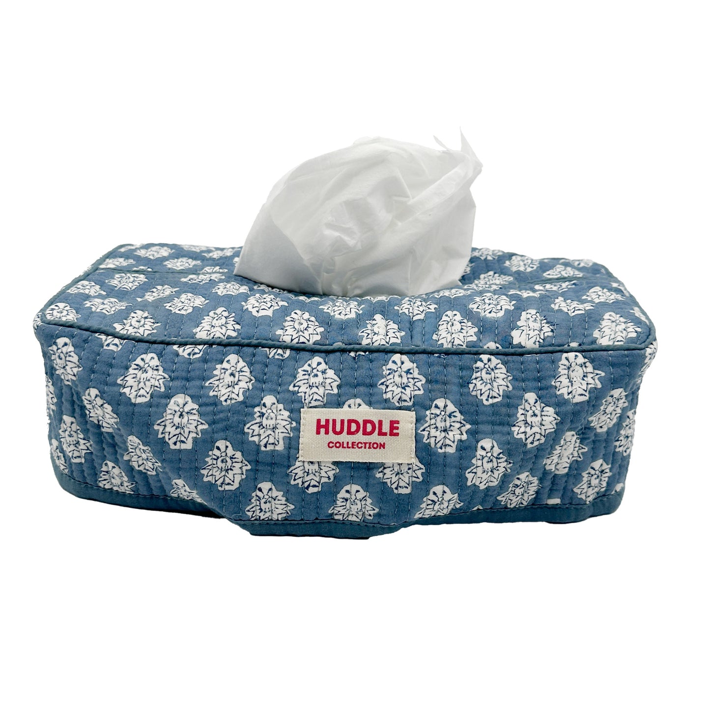 Quilted Tissue box cover - Georgie in blue