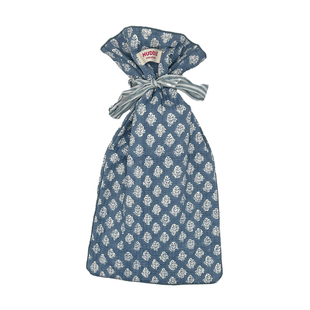Quilted hot water bottle cover - Georgie in blue