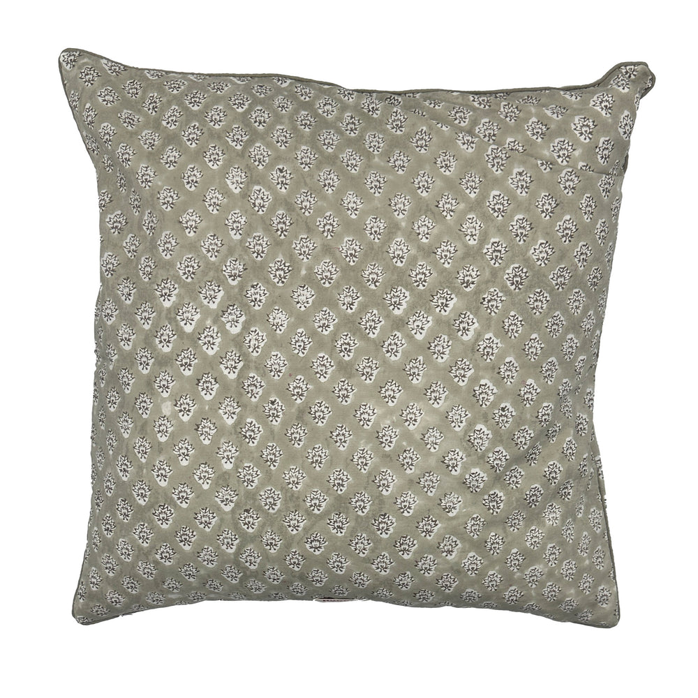 Large hand block piped edge cotton cushion - Georgie in biscuit