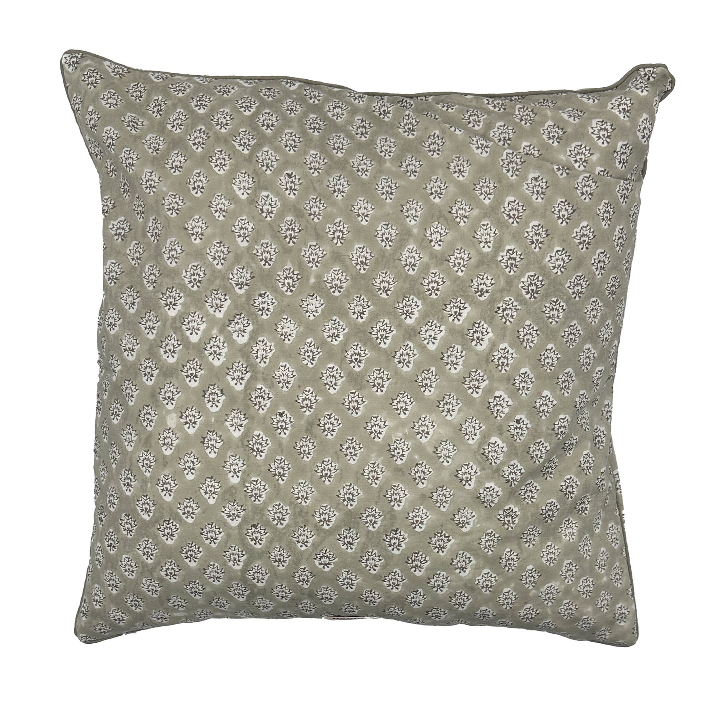 Large hand block piped edge cotton cushion - Georgie in biscuit