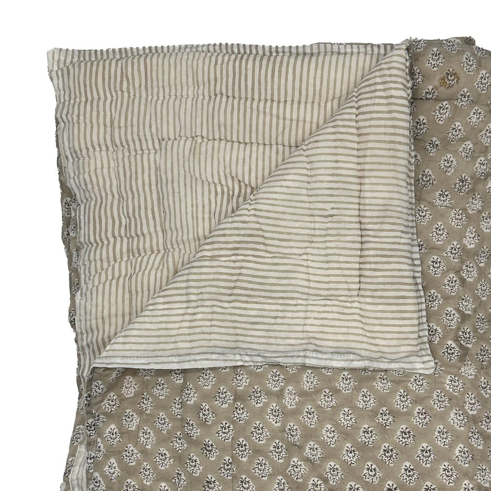 Georgie Handmade Block Print Cotton Quilt in Biscuit