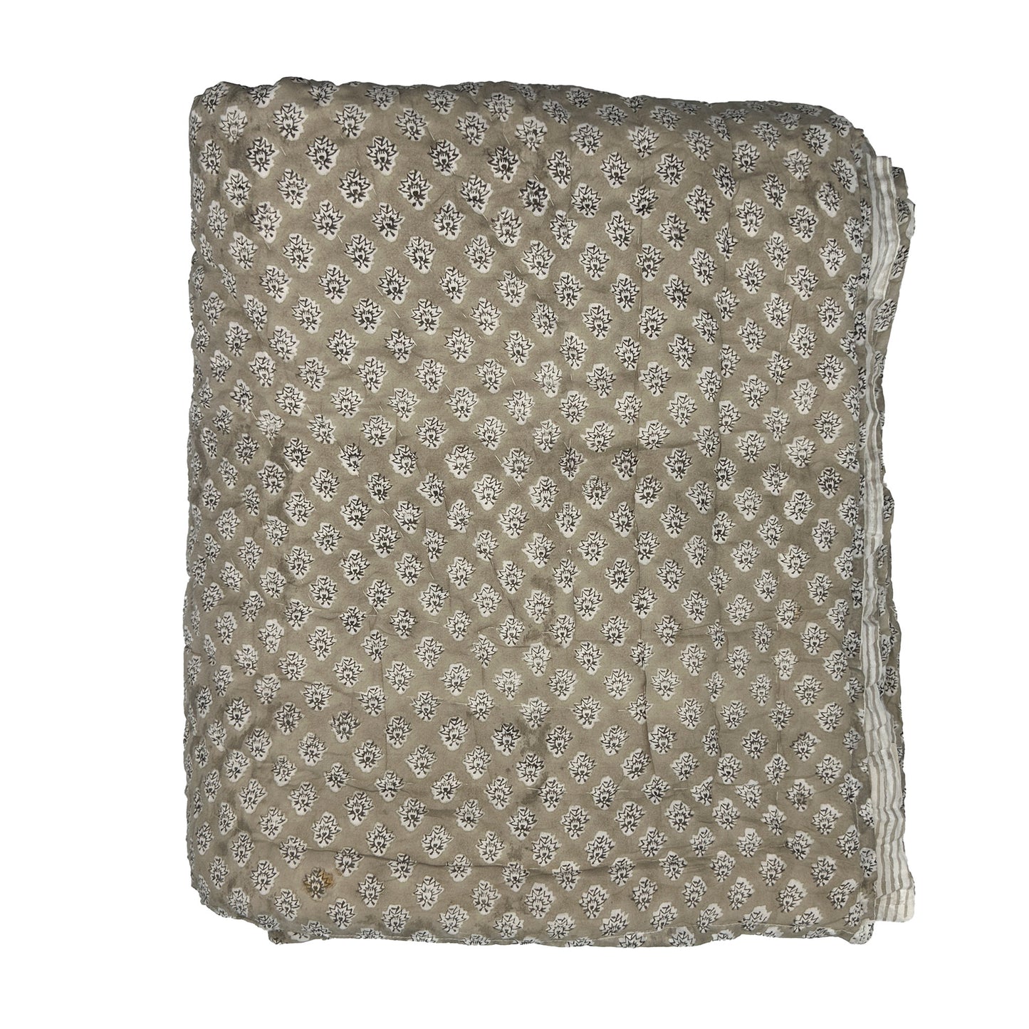 Georgie Handmade Block Print Cotton Quilt in Biscuit