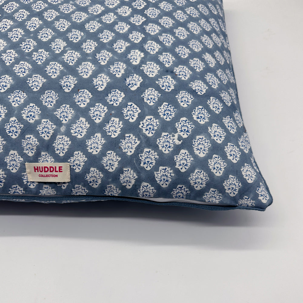 
                  
                    Large hand block piped edge cotton cushion - Georgie in blue
                  
                
