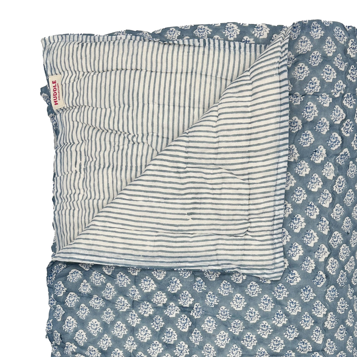 Georgie Handmade Block Print Cotton Quilt in Blue