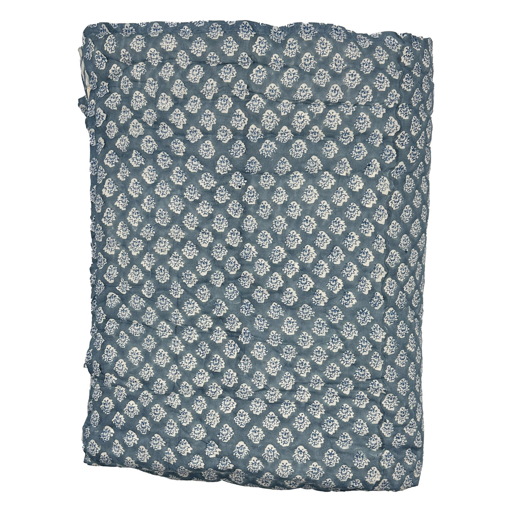 Georgie Handmade Block Print Cotton Quilt in Blue