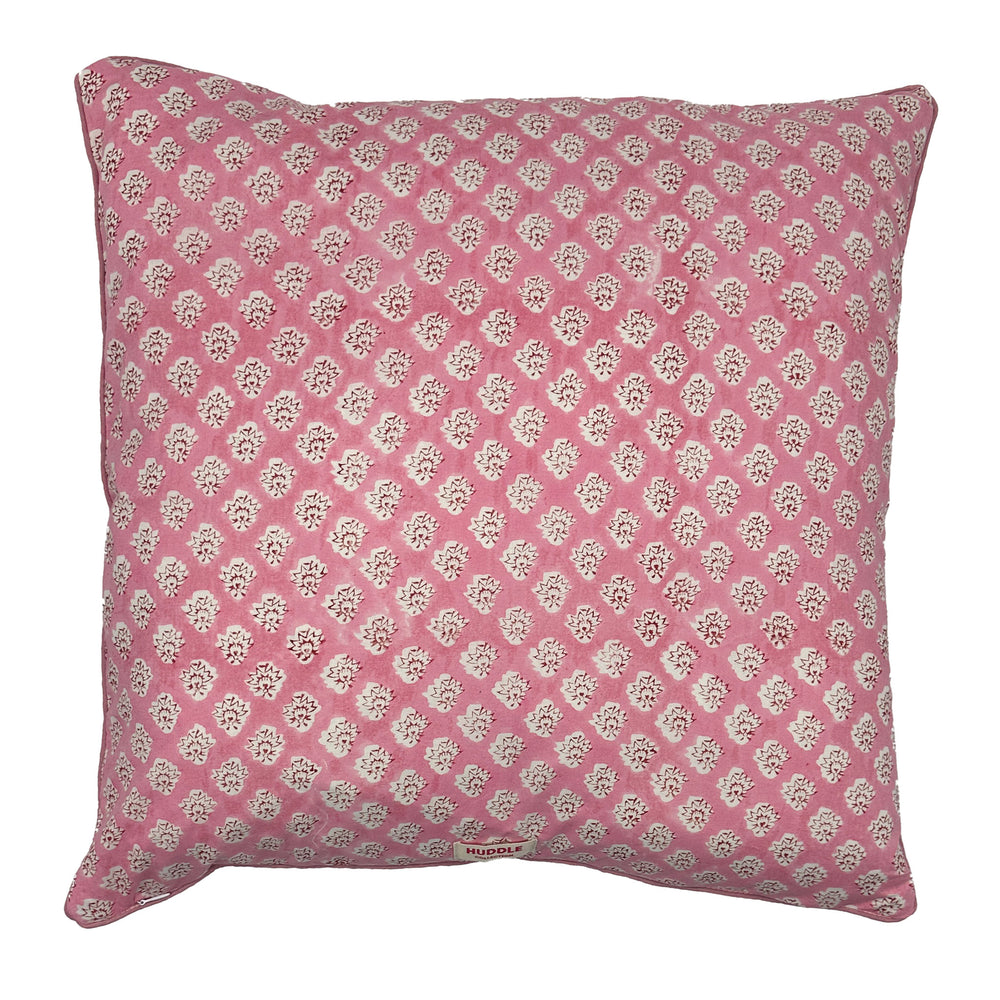 Large hand block piped edge cotton cushion - Georgie in pink