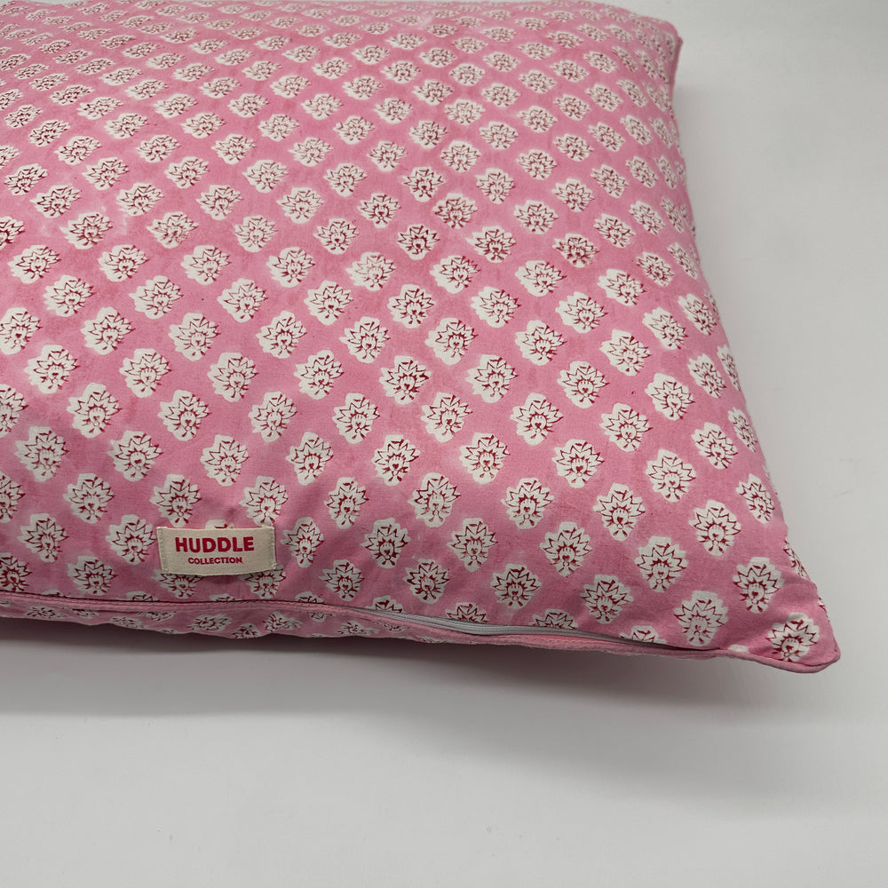 Large hand block piped edge cotton cushion - Georgie in pink