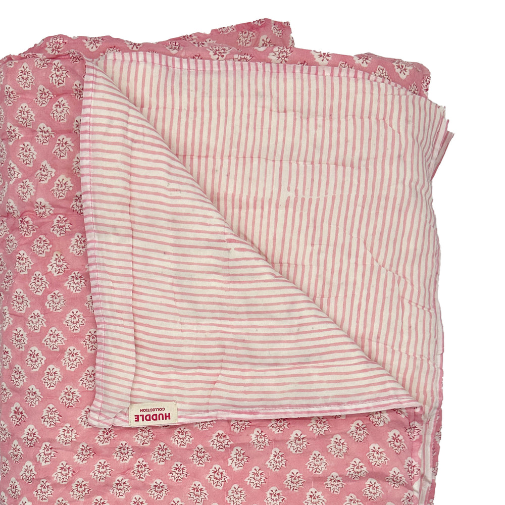 Georgie Handmade Block Print Cotton Quilt in Pink