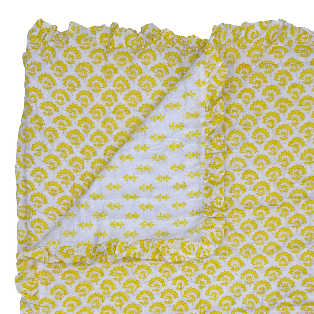 Jennie Handmade Block Print Cotton Quilt in Yellow