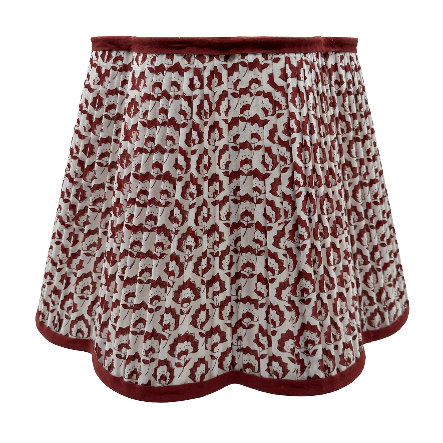 Jennie Pleated Cotton Block Printed Scallop Lampshade in Berry