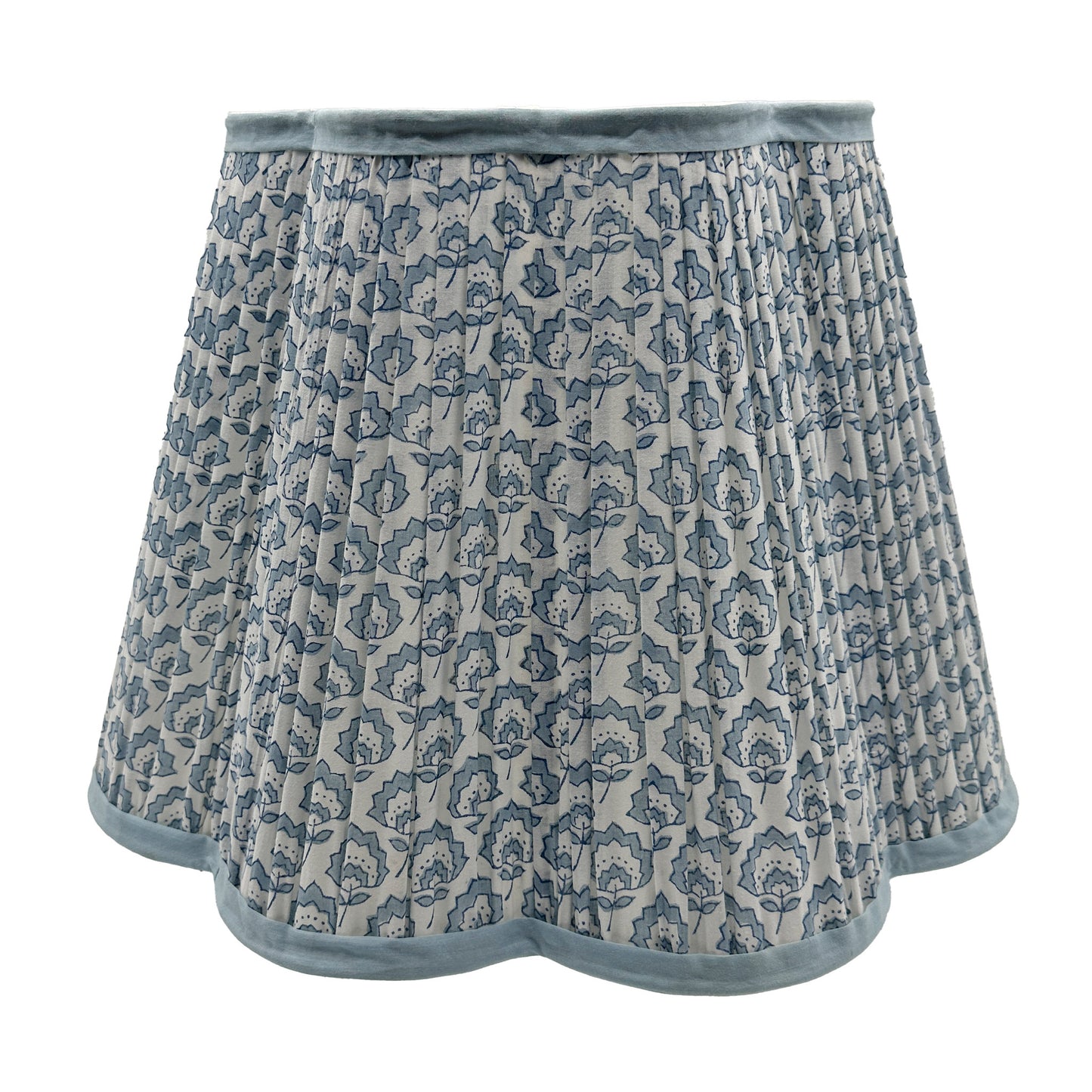 Jennie Pleated Cotton Block Printed Scallop Lampshade in Blue