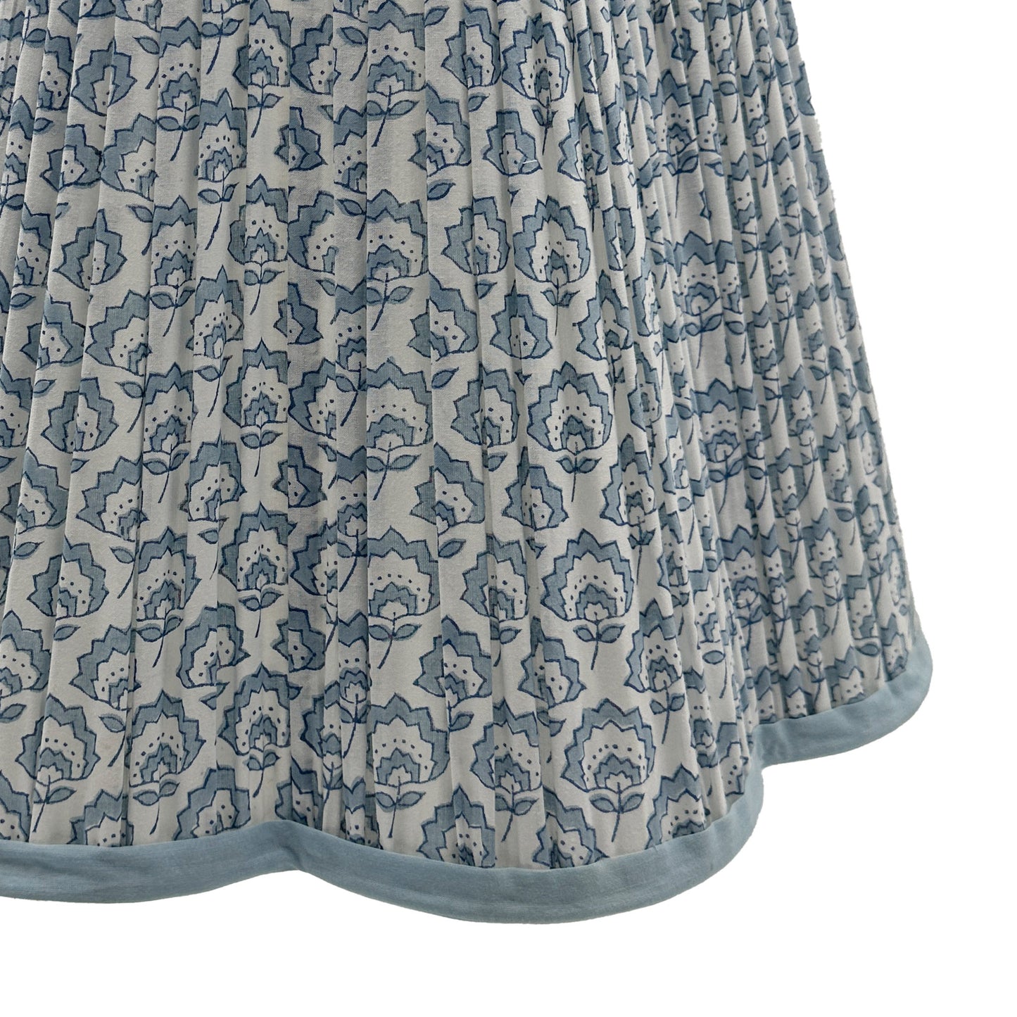 Jennie Pleated Cotton Block Printed Scallop Lampshade in Blue