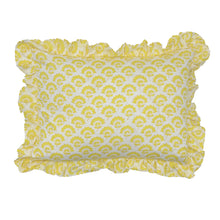  Hand block frilled cotton cushion - Jennie in Yellow