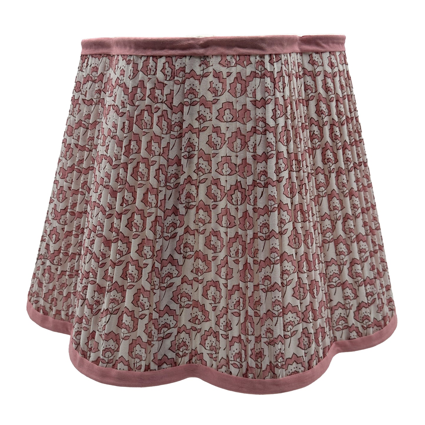 Jennie Pleated Cotton Block Printed Scallop Lampshade in Pink