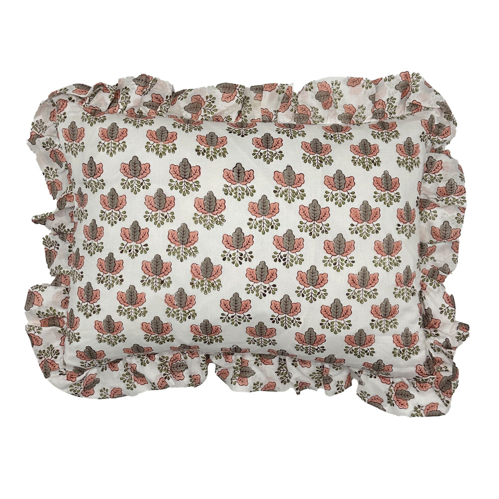 Hand block frilled cotton cushion - Mimi