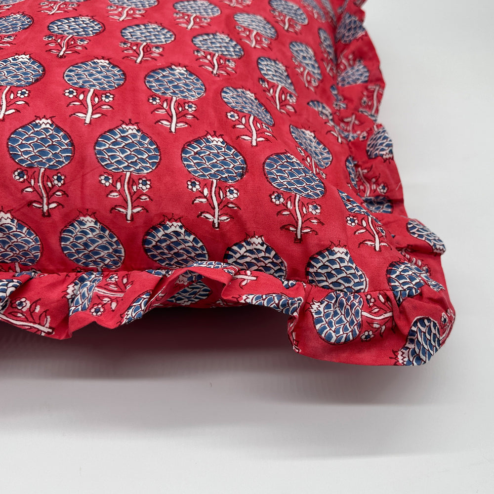 
                  
                    Large hand block frilled cotton cushion - Nancy in Red
                  
                