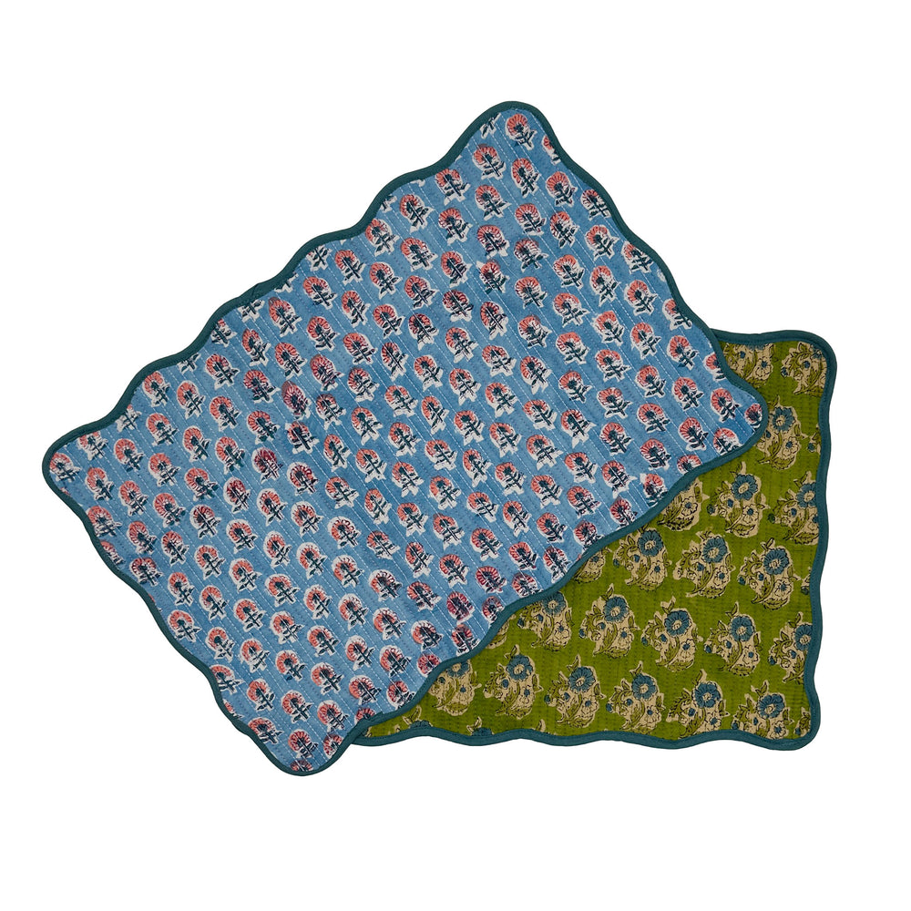 Block print quilted cotton reversible place mat - 005